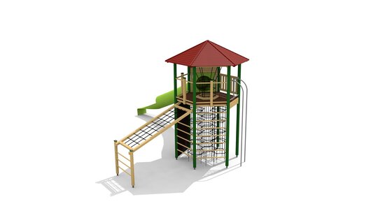 XL Sechseckturm 011 mit Kurvenrutsche - lasiert