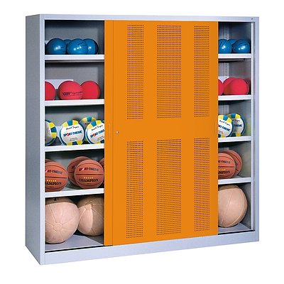 C+P Ballschrank mit Lochblech-Schiebetüren (Typ 4), HxBxT 195x120x50 cm