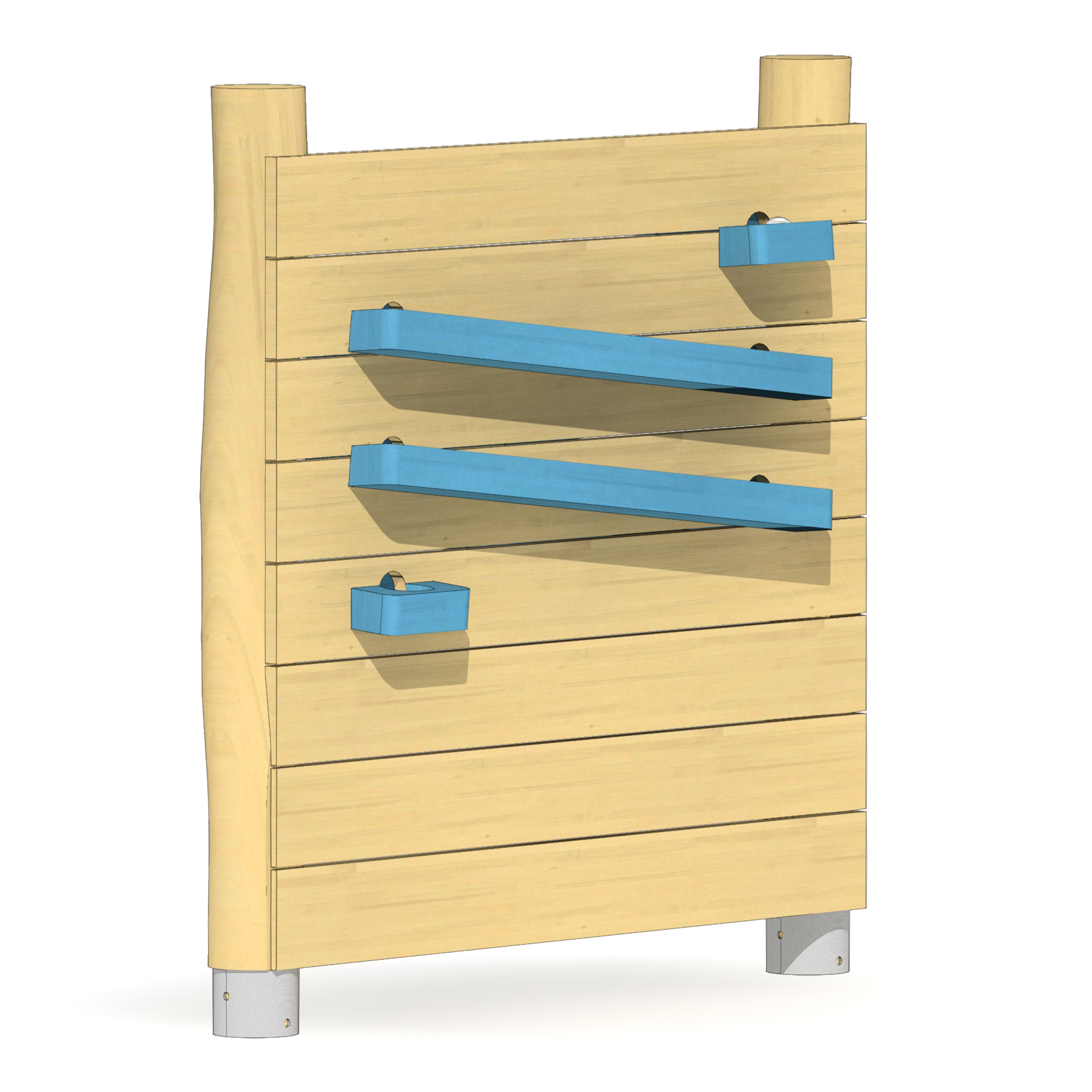 Holzwand mit Murmelbahn