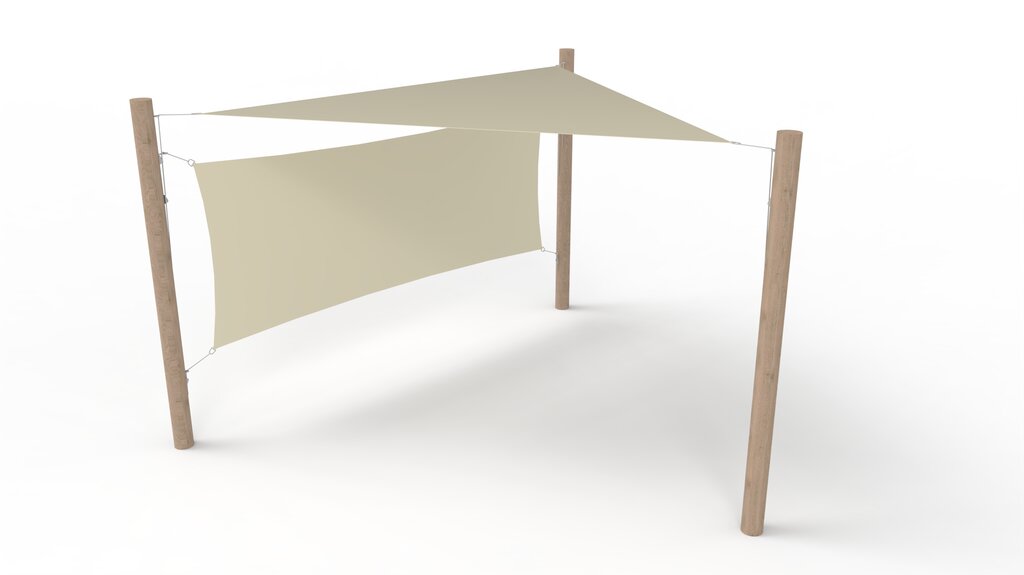 PE-Sonnensegel-System 1 Segel (3x3x3 m) + 3 Pfosten + 1 Windschutzwand, Norna