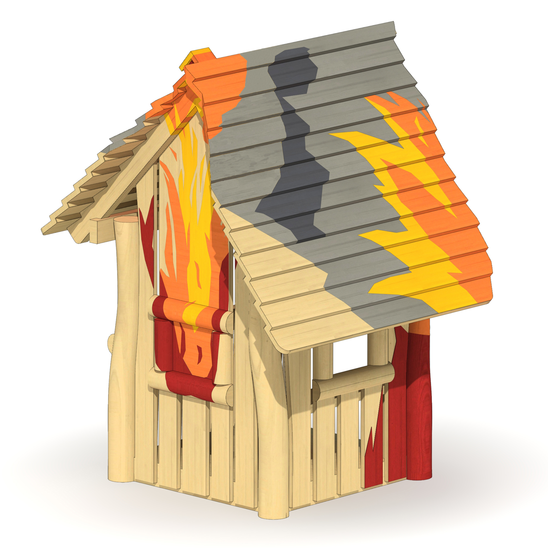 Spielhaus in Flammen mit Boden Ansicht 2