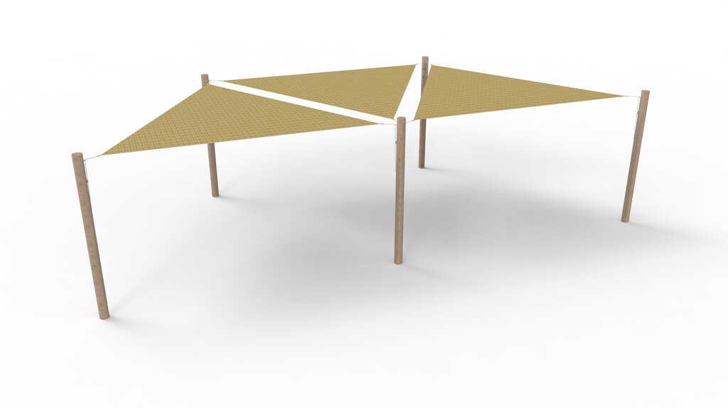 HDPE-Sonnensegel-System 3 Segel (3.6x3.6x3.6 m) + 5 Pfosten