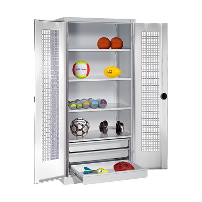 C+P Sportgeräteschrank mit Schubladen und Lochblech-Flügeltüren (Typ 4),  HxBxT 195x120x50 cm