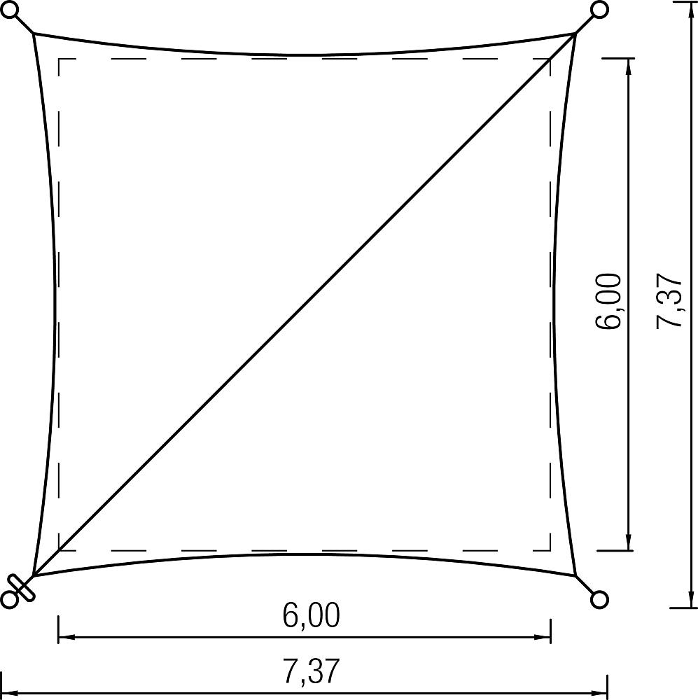 Sonnenschutz Quadrat 6,00x6,00 m Ansicht 4