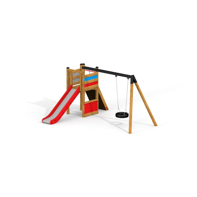 Einzel Rutsche mit Spielturm und Reifenschaukel Ansicht 2