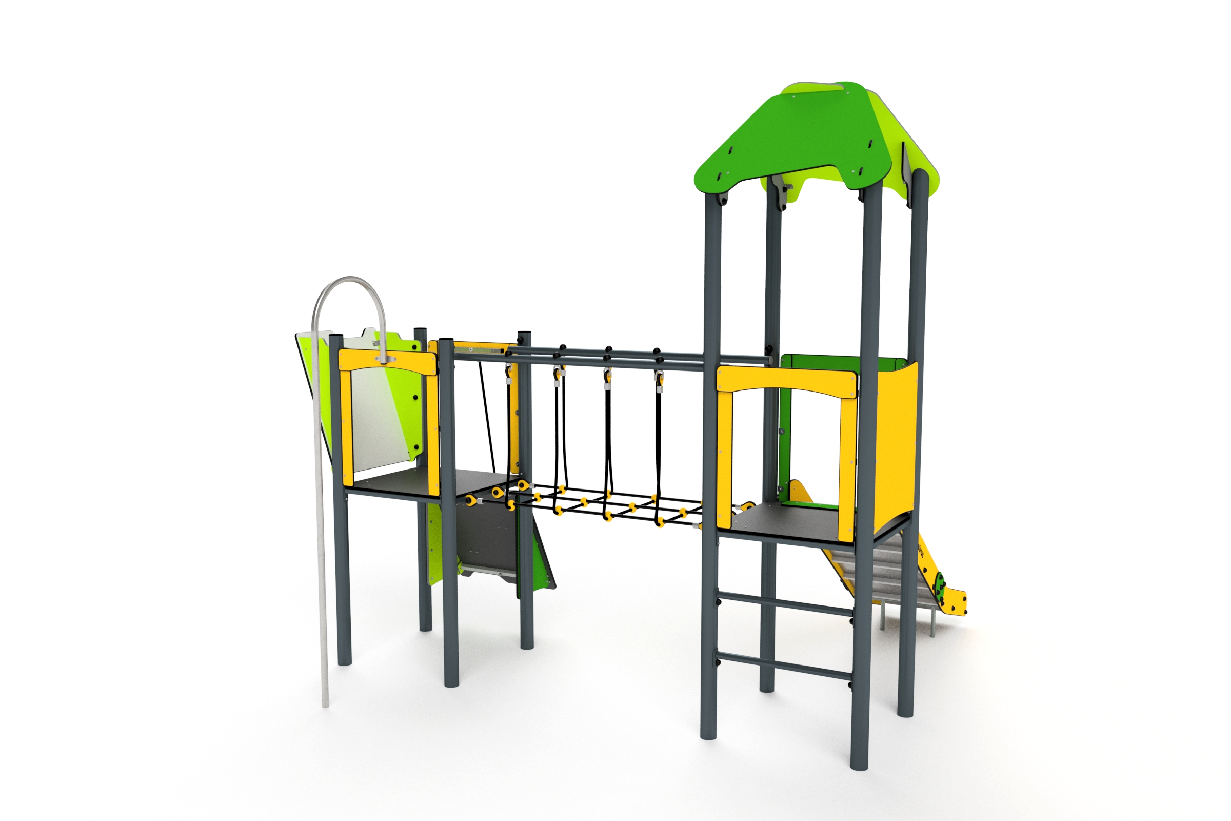 11013 Turm mit Rutsche Kletterwand, Sprossenleiter und Feuerwehrstange Ansicht 3
