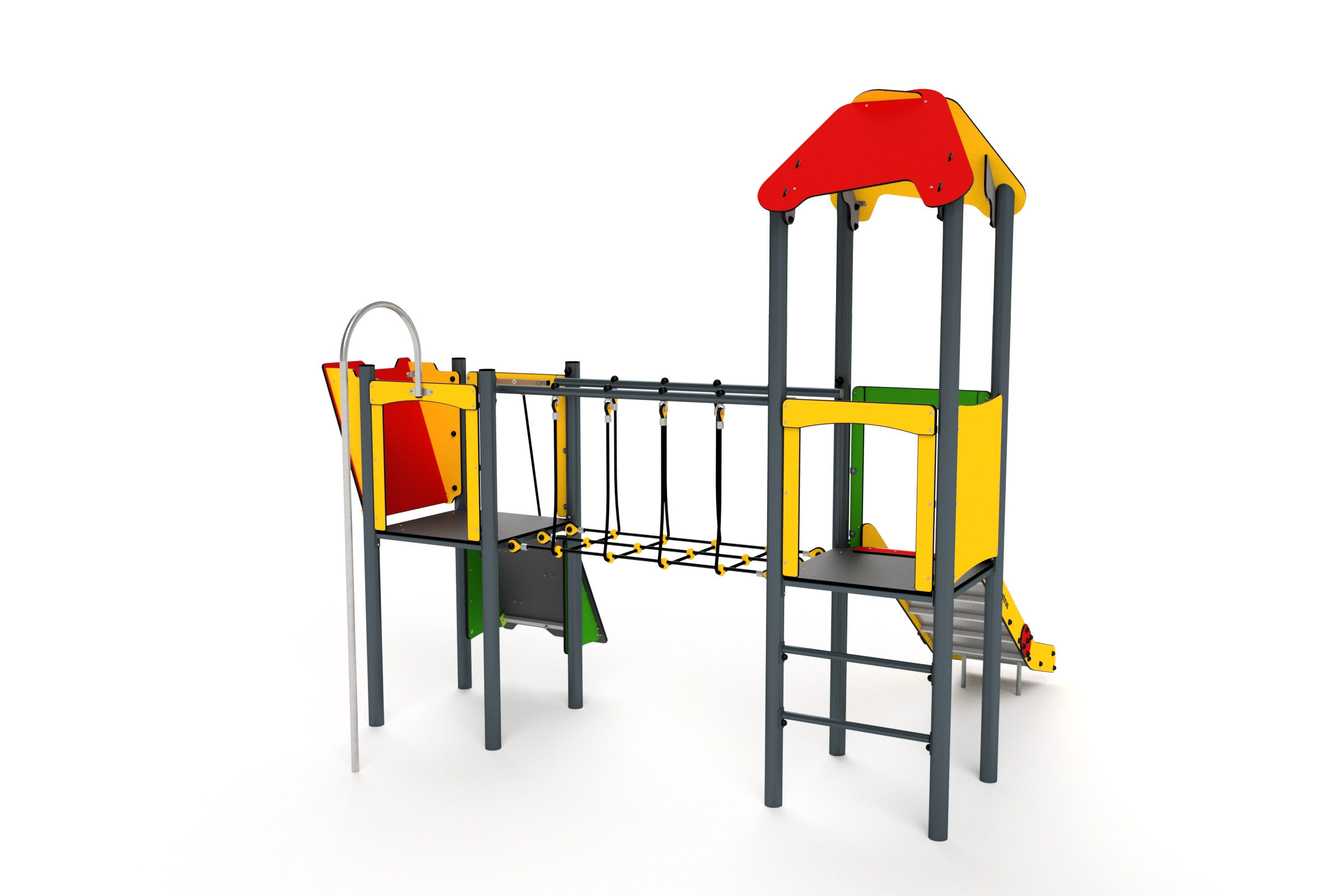 11013 Turm mit Rutsche Kletterwand, Sprossenleiter und Feuerwehrstange Ansicht 5