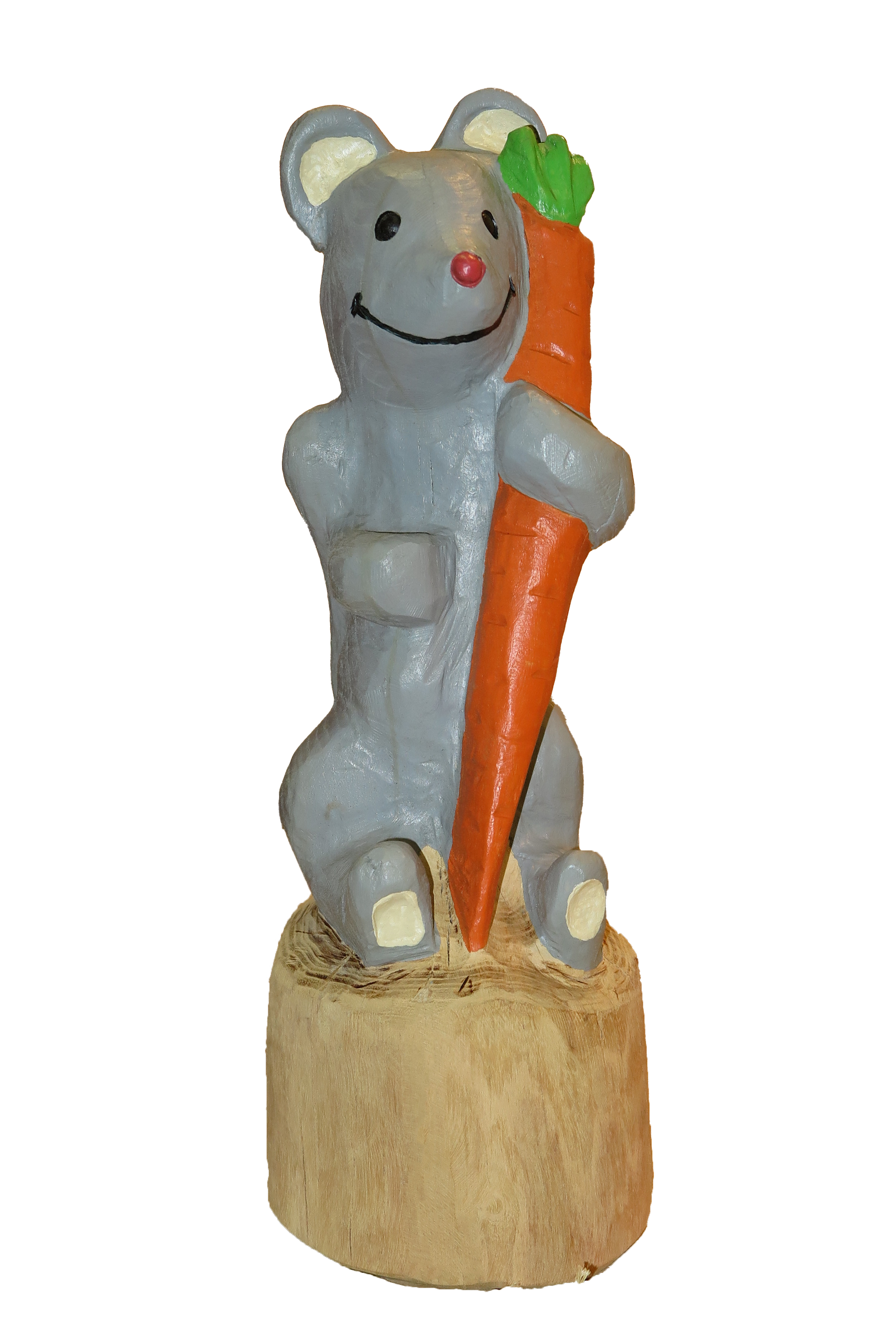 Pfostenkopf/Schnitzfigur Maus mit Karotte -