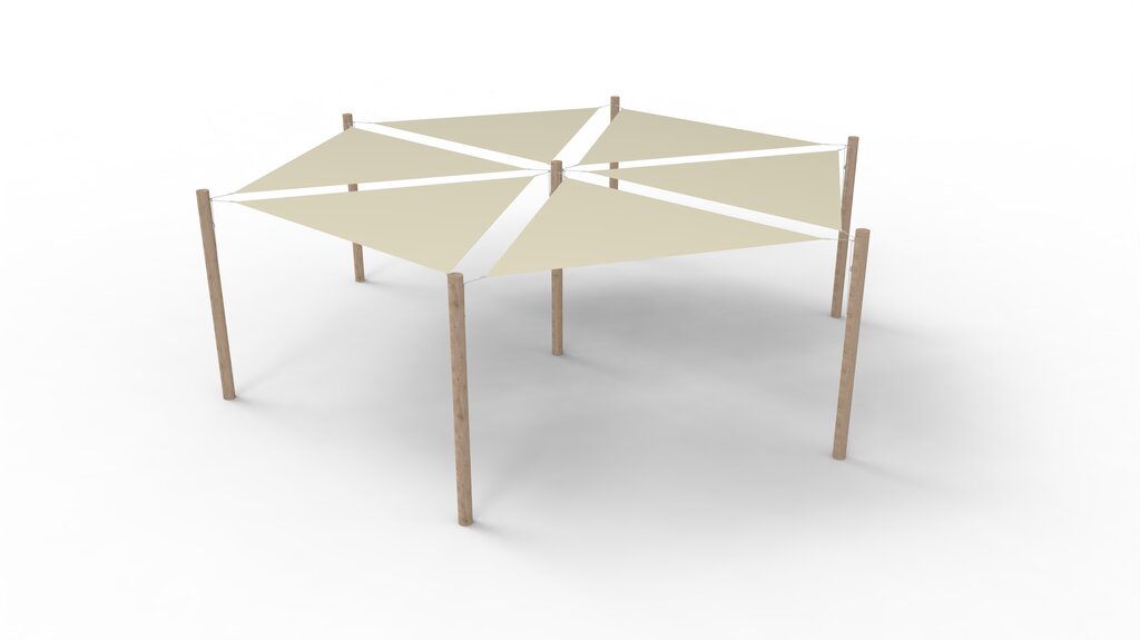 PE-Sonnensegel-System 6 Segel (3x3x3 m) + 7 Pfosten, Norna