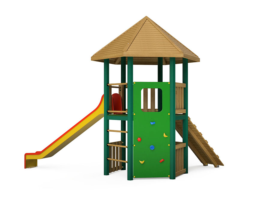 Spielturm-Kombination Holz/Aluminium Ansicht 3