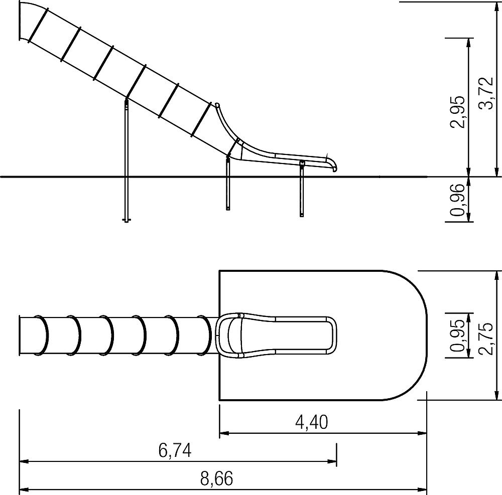Röhrenanbaurutsche gerade PH 295 cm Ansicht 4