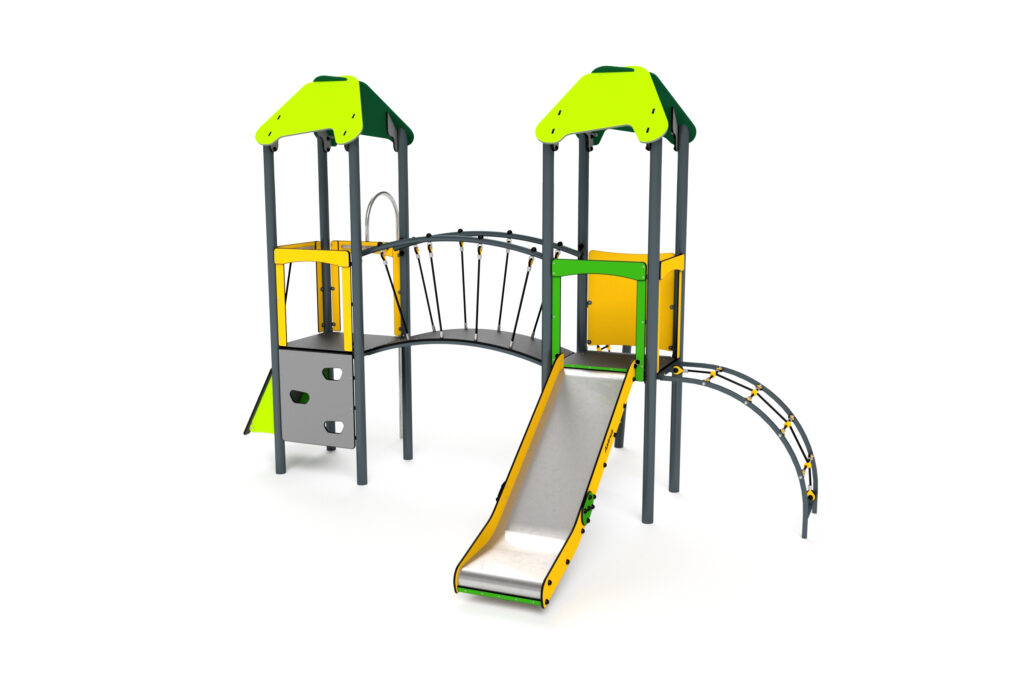 11019 Doppelturm  mit Brücke Rutsche Kletterwand und Feuerwehrstange, Astrus
