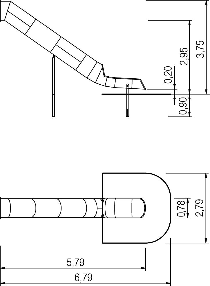 Röhrenanbaurutsche gerade PH 295 cm, V2A Ansicht 4