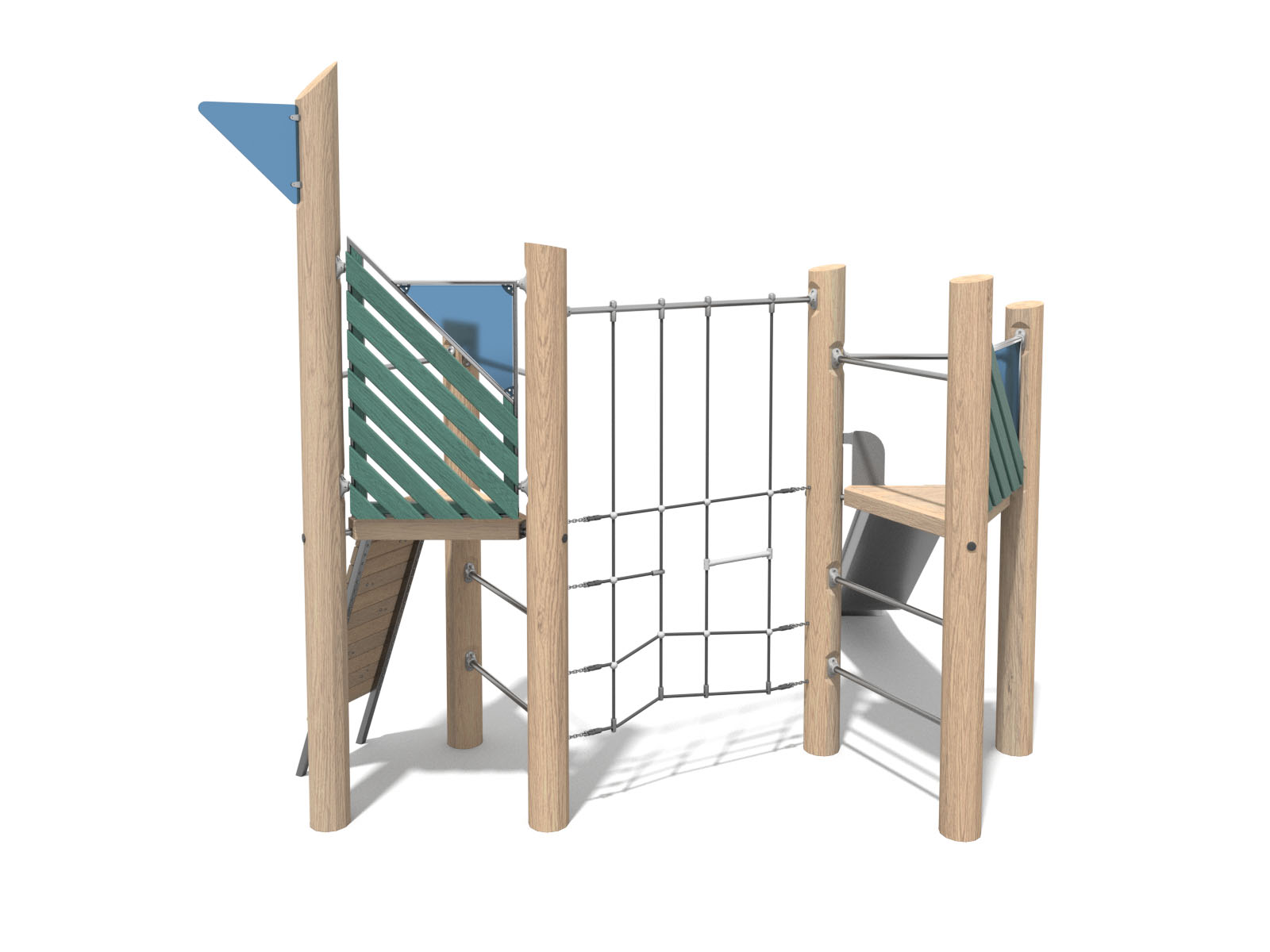 Robinien-Spielanlage mit zwei Türmen und Seilbrücke für Spielplatz Ansicht 3