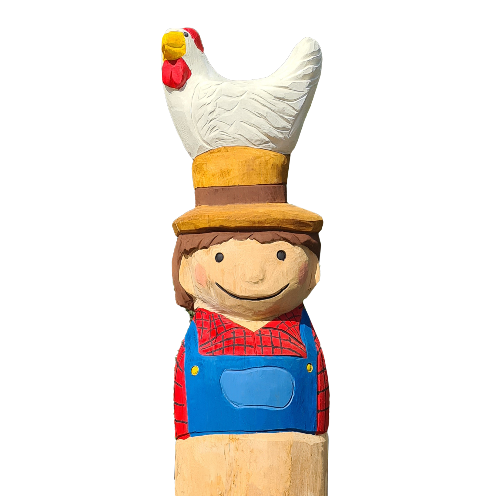 Pfostenkopf/Schnitzfigur Bauer mit Huhn - Ansicht 2