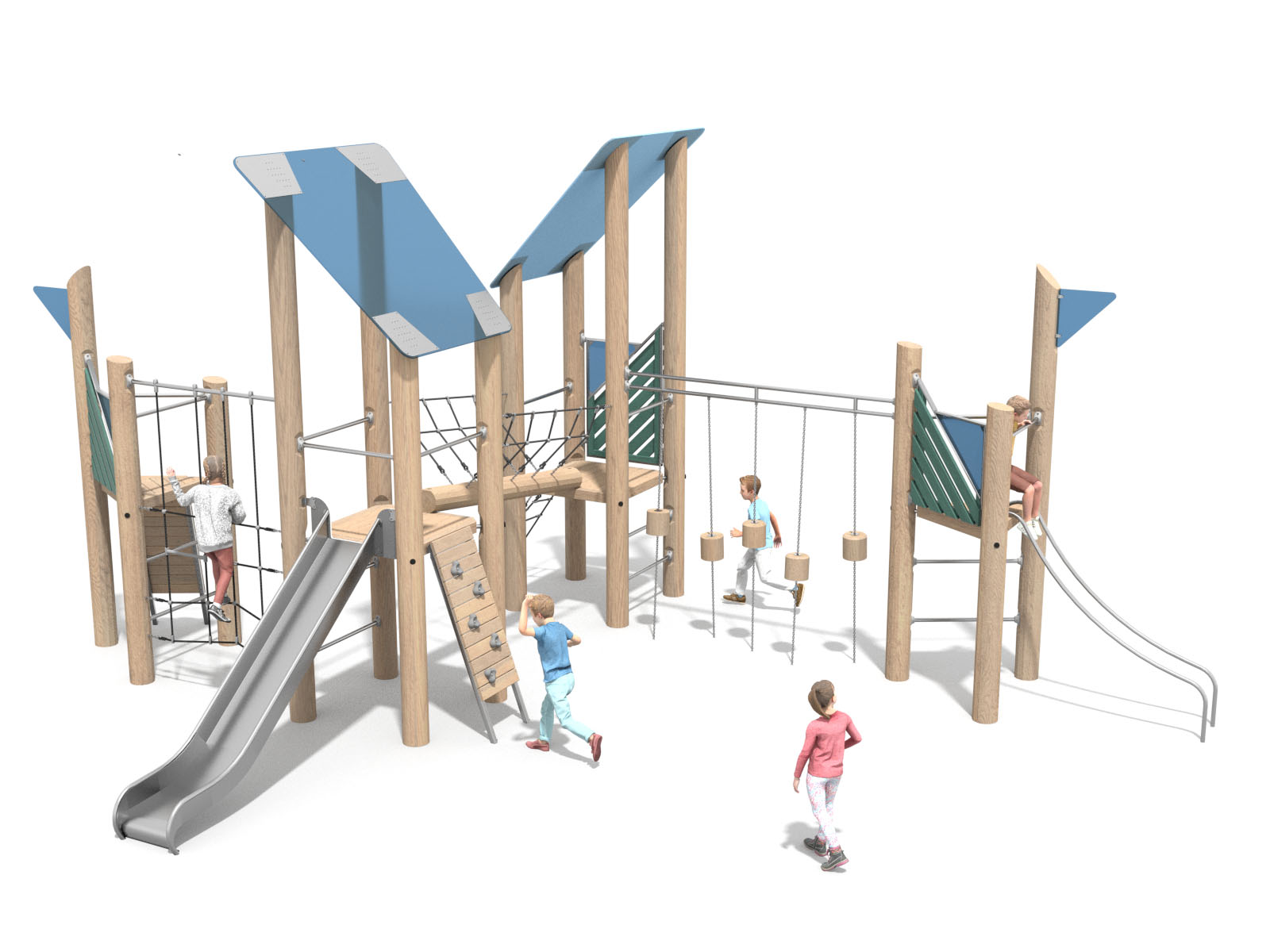 Robinien-Spielanlage mit vier Türmen und Rutschen für Spielplatz