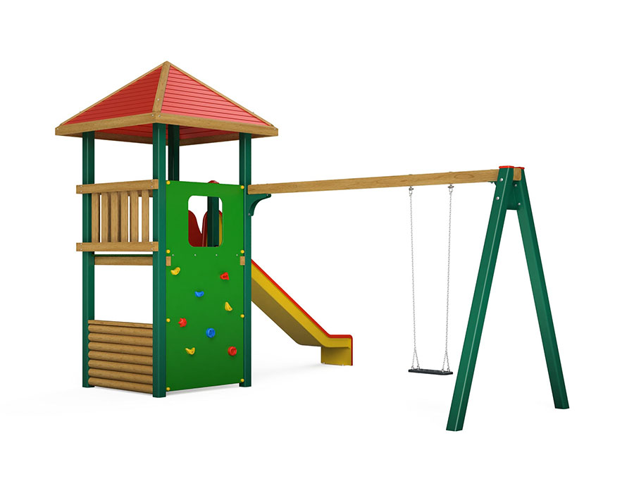 Spielturm-Kombination Holz/Aluminium Ansicht 3