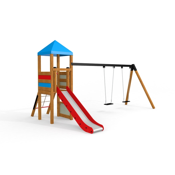 Doppelt Schaukel mit Rutsche und Spielturm, Larslaj