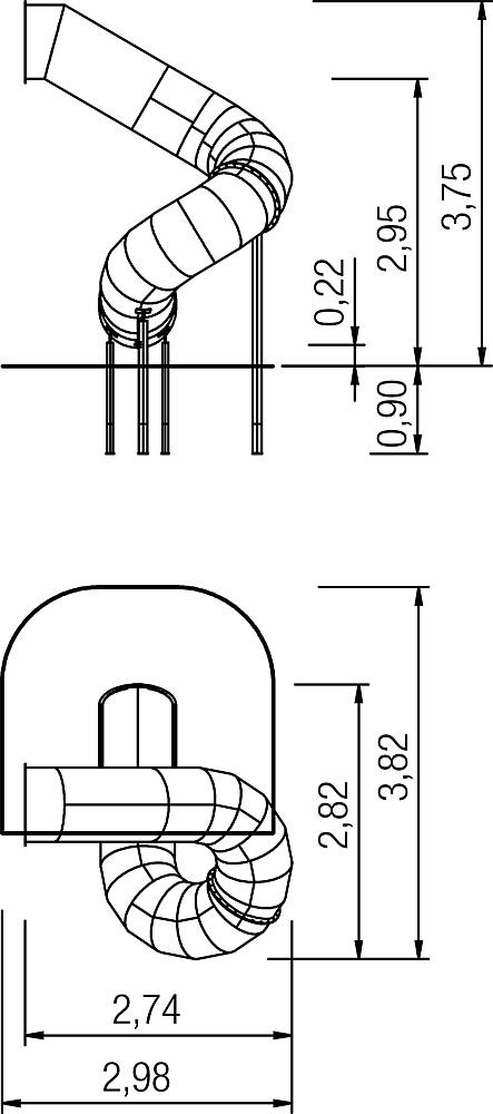 Röhrenanbaurutsche 270 Grad PH 295 cm, rechts gewendelt, V2A Ansicht 4