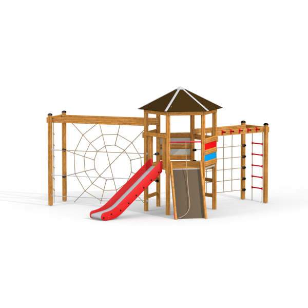 Spielturm mit Rutsche und Kletternetz, Larslaj