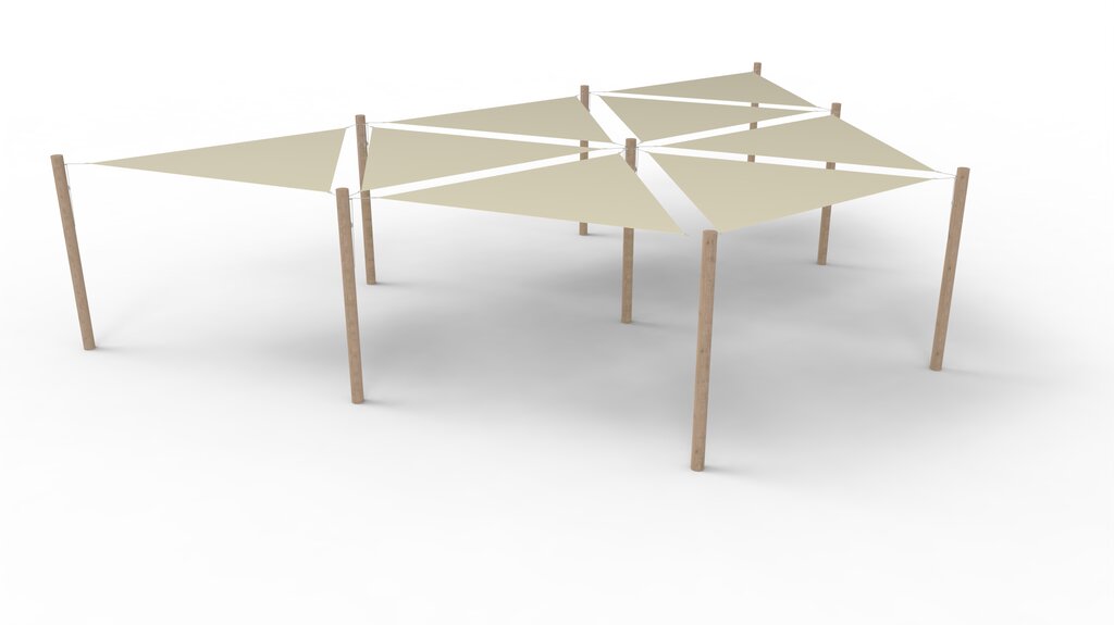PE-Sonnensegel-System 8 Segel (3x3x3 m) + 9 Pfosten Ansicht 2